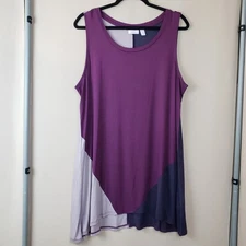 Logo Layers Lori Goldstein Top 1X Tank Tunic Colorblock Navy Berry Lavender 
