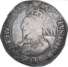 1632-3 Shilling (mm. Harp) - Charles I British Silver Hammered Coin - Nice