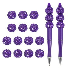 20Pcs 20mm Rhinestone Beads with 2Pcs DIY Ballpoint Pens Purple
