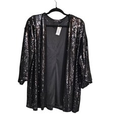 NWT Lane Bryant Open Front Cardigan Womens Size 18/20 Black Sparkle Sequins