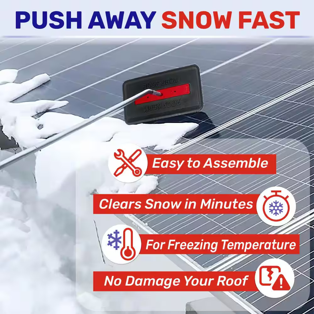 Oversized Foam Snow Rake with 3-Piece 12 Ft. Handle for Large Vehicles, RV, Work