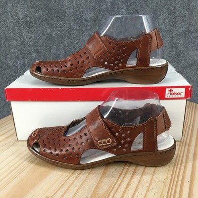 Rieker Antistress Sandals Womens 37 Laser Cut Closed Toe Slingback Brown NEW 