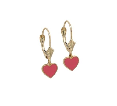 14K Yellow Gold Heart Leverback Earrings - Picture 3 of 4