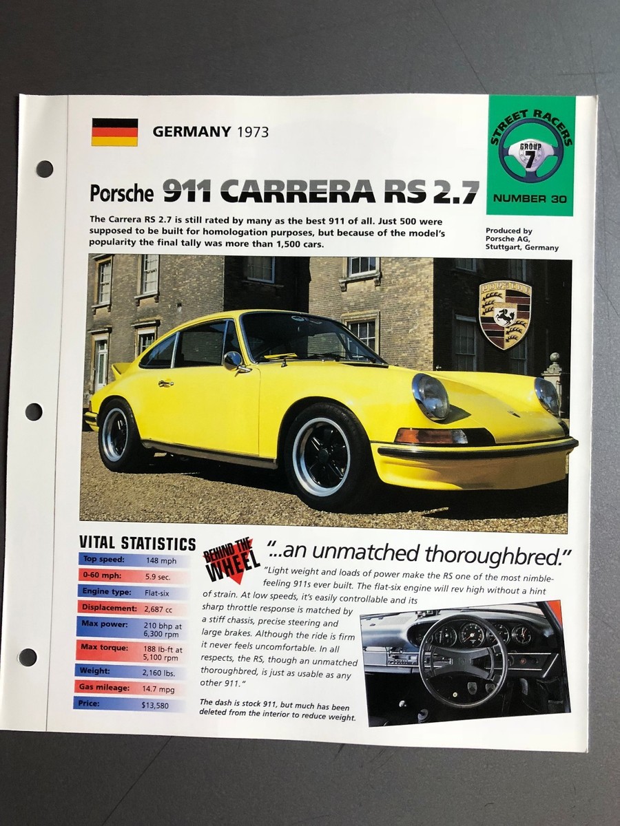 1973 Porsche 911 Carrera RS 2.7 Poster, Spec Sheet, Folder