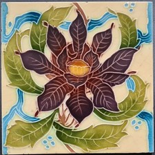 Art Nouveau Fireplace Majolica Tile Floral Design Minton AE3