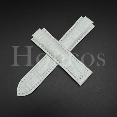 Genuine Leather Alligator Watch Band Strap Clasp Fits Cartier Ballon Bleu White
