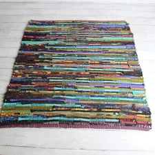 Handmade Vintage Throw Rag Rug Hand Woven Farmhouse Folk Art