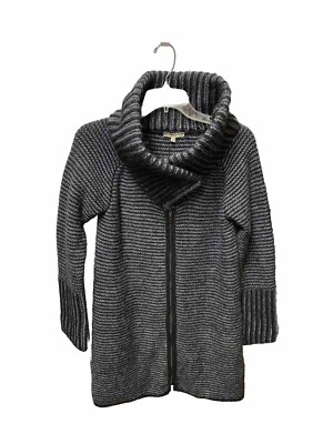 ELISABETTA ITALIAN COLLECTION BLACK GREY HIGH COLLAR CARDIGAN SWEATER COAT SZ S