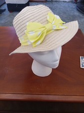 Unbranded Child's Sun Hat With White Polka Dot Yellow Ribbon And Bow