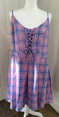 Hot Topic PLUS 1 1X 16 18 Pleated Lace-up Corset Pink Blue Plaid Dress POCKETS | eBay Hot Topic PLUS 1 1X 16 18 Pleated Lace-up Corset Pink Blue Plaid Dress POCKETS | eBay