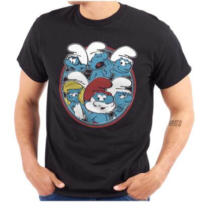 Vintage Retro The Smurfs Cartoon Characters Womens or Mens Crewneck T Shirt Tee