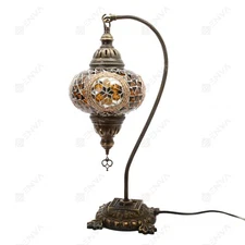 Turkish Moroccan Colorful Glass Mosaic Handmade Swan Neck Table Lamp Large Globe