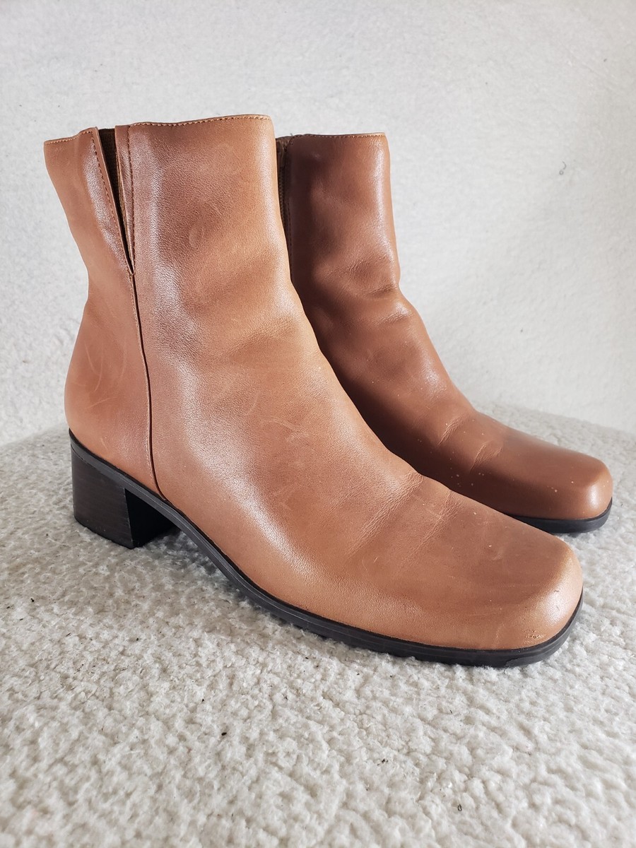 Madeline Stuart Women Boots 8.5 Brown Leather Zip Block Heel