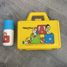 Fisher Price 1979 Lunchbox w Thermal Cup Yellow - 8" x 5" Made in USA Vintage
