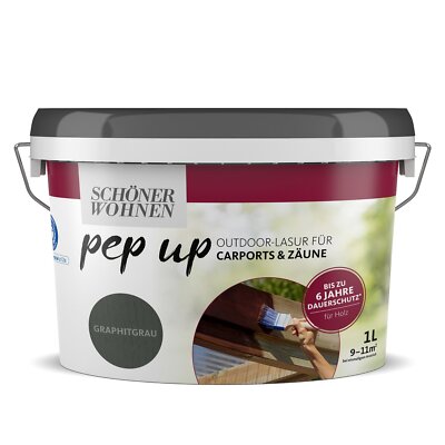 Schöner Wohnen Pep up Outdoor Außen Lasur Holz Carports & Zäune 1 L Graphitgrau