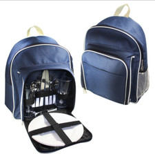 2-Person Picnic Backpack Insulated Cooler Compartment w/ Plates Wine Glasses