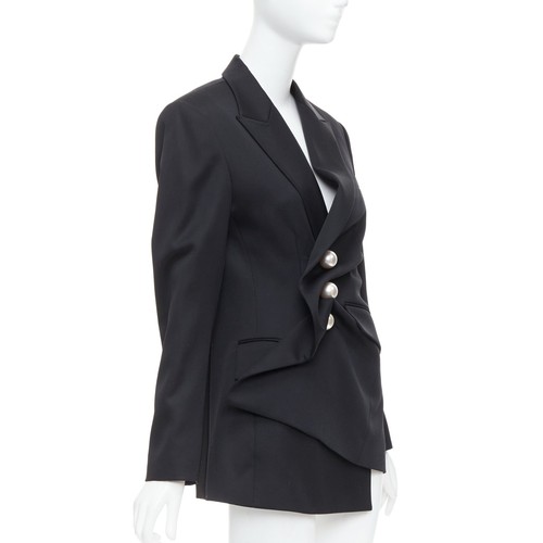 Blazer drapé KIMHEKIM 2022 Vénus noir laine perles boutons FR36 S boutiques