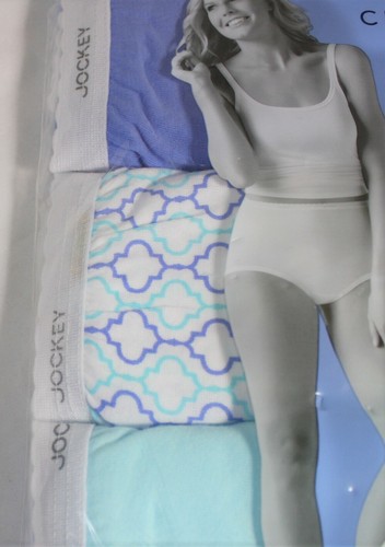 New 3 pack JOCKEY Scalloped waistband 100% cotton BRIEFS GREEN BLUE WHITE 5/S - Picture 2 of 3