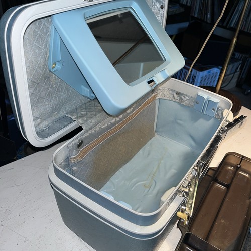 Vintage Blue Samsonite Silhouette Denver Train Makeup Vanity Case Mirror Travel - Picture 4 of 7
