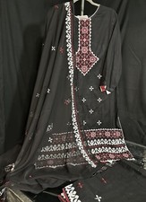BEAUTIFUL Balochi Style EMB 3 Pc Cotton SUIT - Emb Chiffon Dupatta- Medium - 45