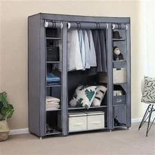 69" Portable Clothes Closet Wardrobe Storage Cabinet Shelves Non-woven Gray