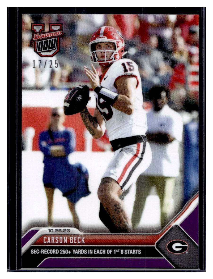 2023 Bowman U Topps Now #20 Carson Beck Purple Parallel Card #d /25