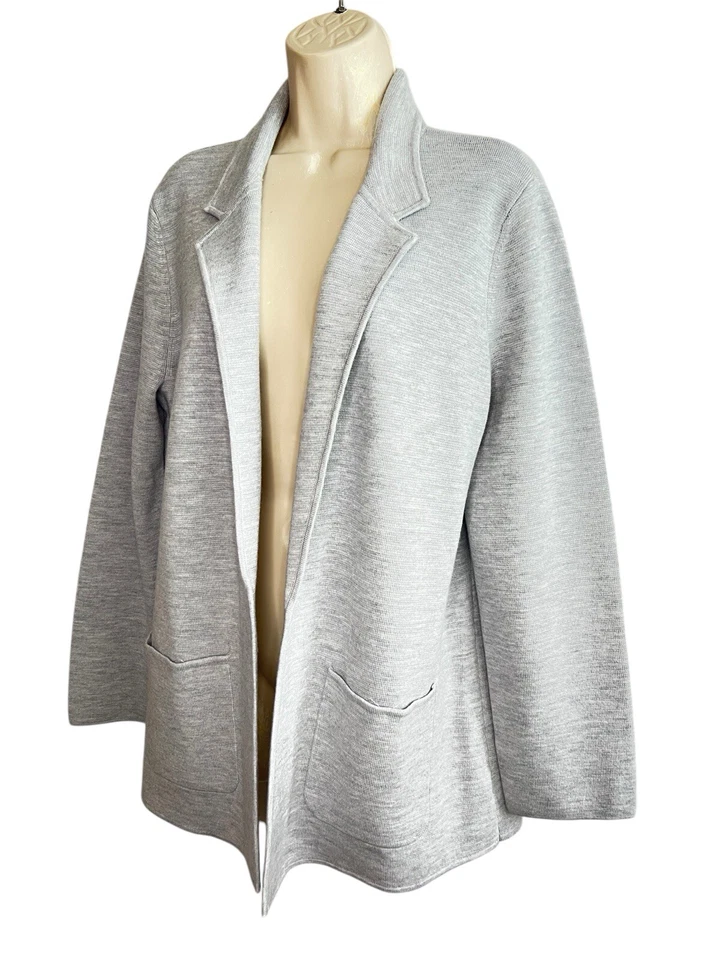 Talbots Size L -Gray Merino Wool / Nylon Open Sweater Blazer with Pockets NEW - Image 3 of 4