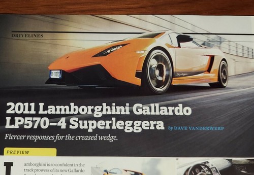 LAMBORGHINI GALLARDO LP570-4 SUPERLEGGERA MAGAZINE ARTICLE FIERCE RESPONSE - Picture 3 of 4