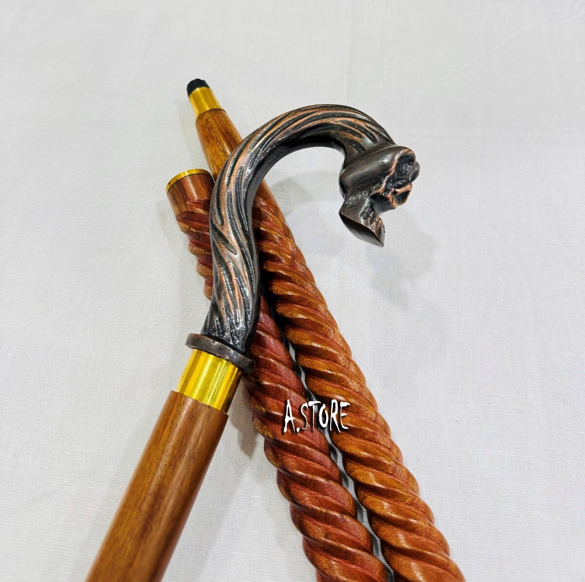 Handmade Solid Brass Skull Snake Head Handle Vint… - image 11