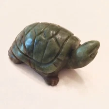 ~ Carved Chinese Export Gemstone Green Jade Serpentine Turtle