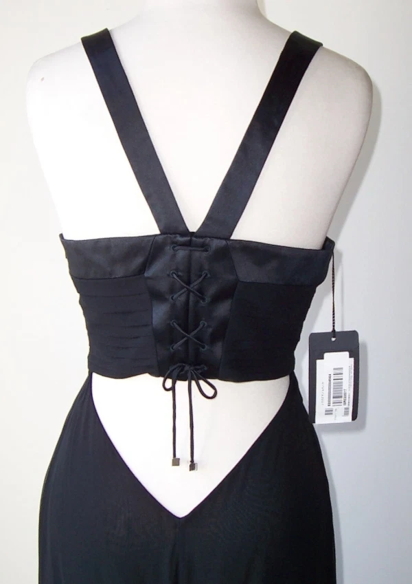 Abito vestito VERSACE nero seta corsetto trasparente ritagliato 44 8