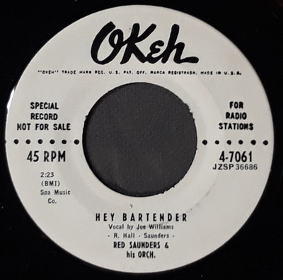 RED SAUNDERS    Hey Bartender    OKEH     7061     DJ     M-