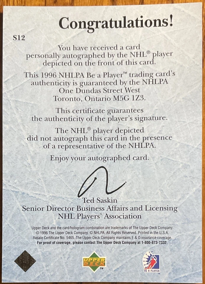 1995-96 Be A Player Autographs Kevin Stevens #S12 Los Angeles Kings - Image 2 of 2