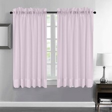 a pair of linen net sheer curtain with tie backs ivory/pink/blue