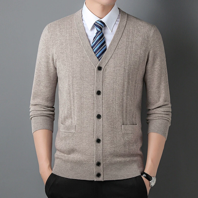 Men V Neck Pullover Knitwear Coats Knitted Cardigan Thicken Button