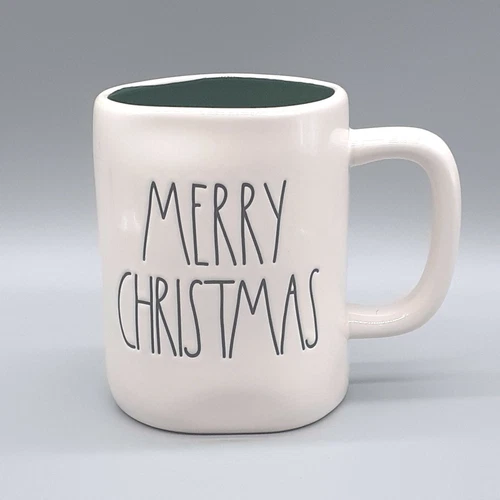 Rae Dunn Merry Christmas Green Wreath Two-Sided Ceramic Coffee Cup Mug