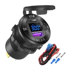 12V USB Outlet Aluminum Car Charger PD65W Port for Laptops, Quick Charge 3.0 ...