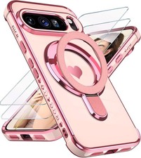 Google Pixel 10 Pro XL Love Heart Kickstand Case with 2X Screen Protector Pink