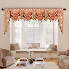 ELKCA European Style Waterfall Valance for Bedroom Damask Coffee Curtain Valance