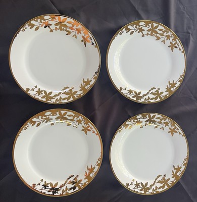 Ciroa Luxe Dinner Plates Metallic Gold Floral Branch  4 pc Set  Glitz Glam