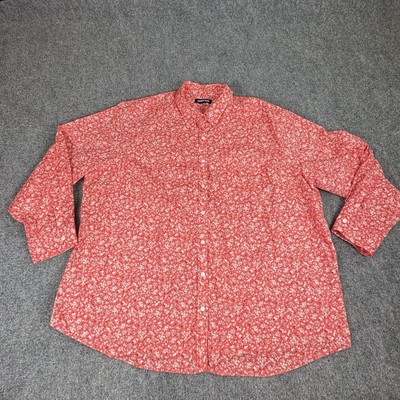 Lands  End Blouse 3X Floral Linen Blend Button Up Roll Tab Sleeves Cottage Boho