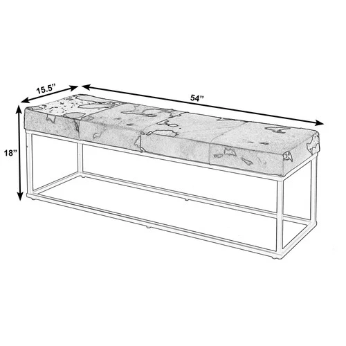 Butler Specialty Company Stinson 54"W Leather-Iron Accent Bench-Brown & White - Picture 5 of 5
