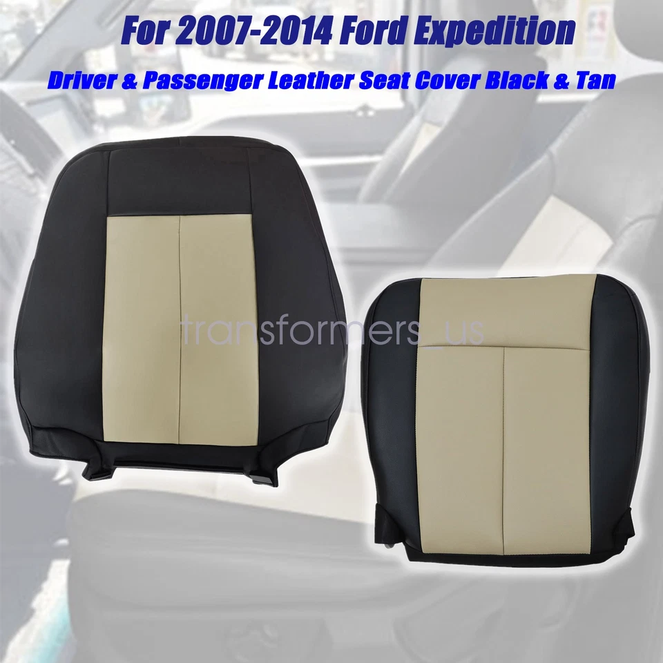 Кожаный чехол на сиденье водителя и пассажира для Ford Expedition 2007-2014 годов выпуска черный и желтовато-коричневый - Изображение 3 из 4