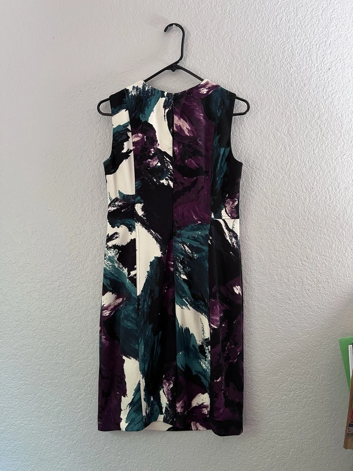 CALVIN KLEIN Womens Dress Purple Floral Sleeveless Knee Length Sheath Size M P - Image 3 of 4