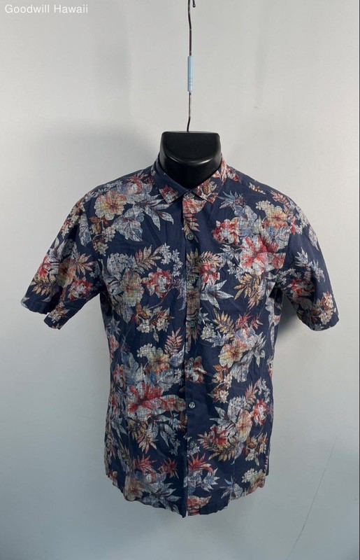 Tori Richard Men's Navy Blue Floral Cotton Lawn Aloha Hawaiian Shirt USA Sz S