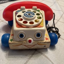 Vintage 1961 Fisher Price Chatter Phone #747 Telephone Pull Toy with Moving Eyes