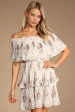 Lulus Women's Floral Print Off The Shoulder Midi Dress