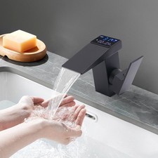 Wasserhahn Bad Waschtischarmatur Wasserfall Led Anzeige Mischbatterie Schwarz