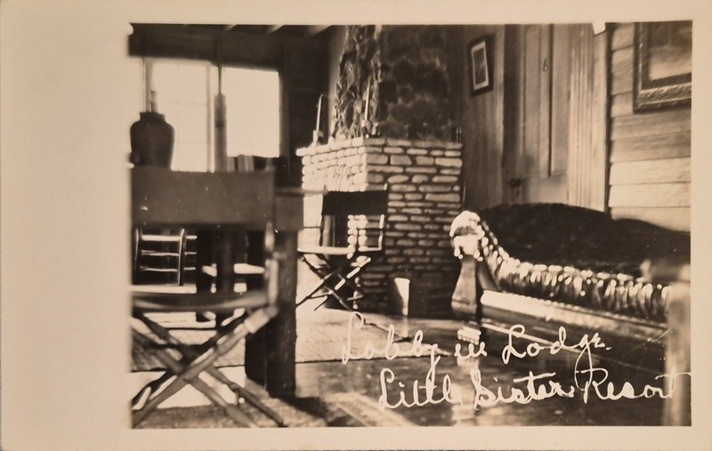 RPPC Lobby In Lodge at Little Sister Resort Sister Bay Wisconsin Real Photo PC
