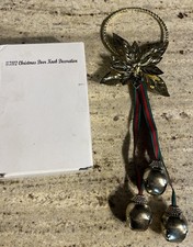 Christmas Jingle Bell Door Knob Hanger Holly  Berries Red, Green W/Gold Bells